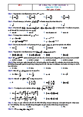 10 Đề kiểm tra 1 tiết Giải tích 12 - Chương 2 (Có đáp án)